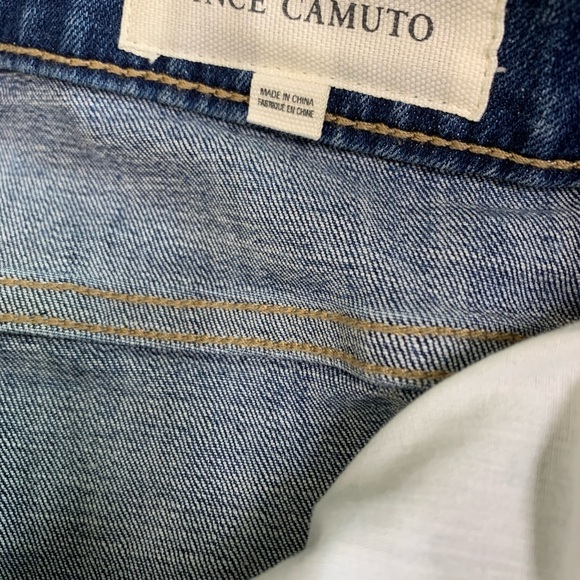 VINCE CAMUTO Cuffed Straight Leg Jeans With Racer Red Stripe & Pockets Blue Sz 4 - Picture 6 of 11